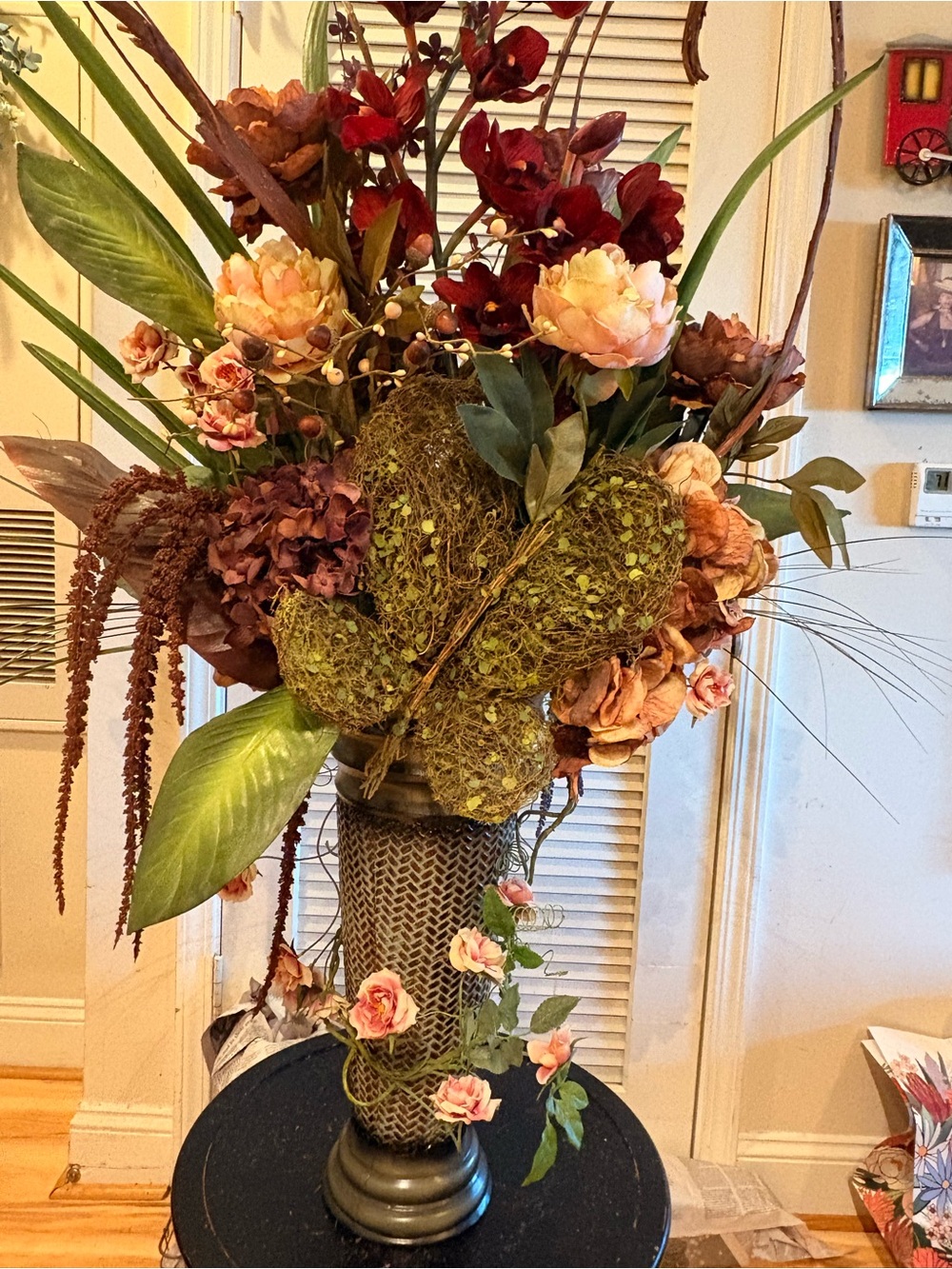 Elegant Mixed Floral Arrangement in Green and Peach  Silk Flowers in Vase